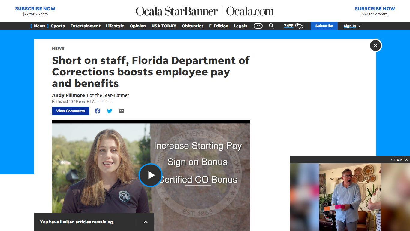 Florida DOC needs workers and is increasing pay, benefits, bonuses